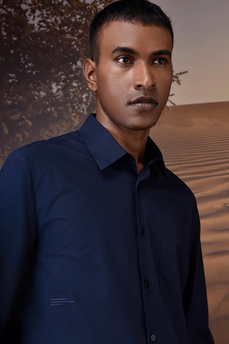 Genes Lecoanet Hemant  Classic Giza Poplin Shirt - Navy for Men | Best Price UAE